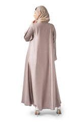 BEIGE TRIBPLE CLOSH CREPE OPEN ABAYA