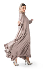 BEIGE TRIBPLE CLOSH CREPE OPEN ABAYA