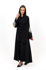 BLACK EMBROIDERED SOALON OPEN ABAYA
