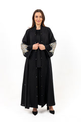 BLACK EMBROIDERED SOALON OPEN ABAYA