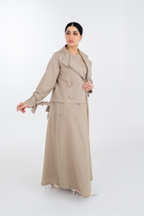 BEIGE LINEN TRENDY OPEN ABAYA
