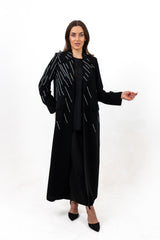 BLACK EMBROIDERED ROLEX OPEN ABAYA