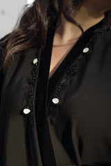 BLACK EMBROIDERED SOALON OPEN ABAYA