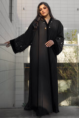 BLACK EMBROIDERED SOALON OPEN ABAYA