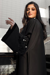 BLACK EMBROIDERED SOALON OPEN ABAYA