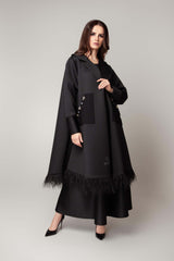 BLACK FOAM SATIN TWO PIECE ABAYA