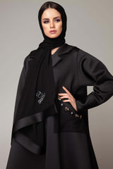BLACK FOAM SATIN TWO PIECE ABAYA