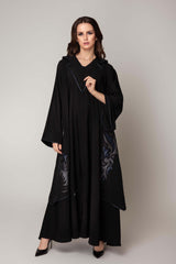 BLACK LEATHER TRIBAL OPEN ABAYA