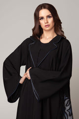 BLACK LEATHER TRIBAL OPEN ABAYA