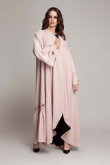 LIGHT ROSE PLEATED BASE OPEN ABAYA.