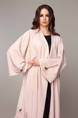 LIGHT ROSE PLEATED BASE OPEN ABAYA.