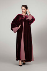 BURGUNDY VELVET & CREPE BISHT ABAYA