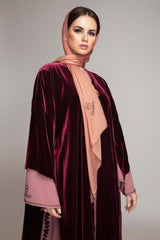 BURGUNDY VELVET & CREPE BISHT ABAYA