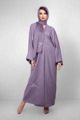 LAVENDER RHOMBUS CRYSTALIZED LINEN OPEN ABAYA.