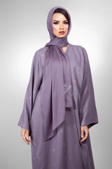 LAVENDER RHOMBUS CRYSTALIZED LINEN OPEN ABAYA.
