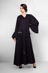 BLACK CRYSTALIZED POCKET TEXTURED SOALON ABAYA.