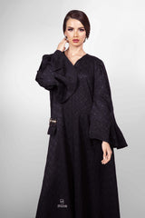 BLACK CRYSTALIZED POCKET TEXTURED SOALON ABAYA.