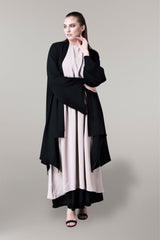 BEIGE DOUBLE LAYERED CHIFFON SOALON ABAYA.