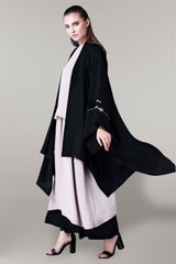 BEIGE DOUBLE LAYERED CHIFFON SOALON ABAYA.