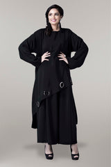 BLACK FRONT PANNELED RIVET SOALON ABAYA.