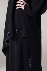 BLACK FRONT PANNELED RIVET SOALON ABAYA.