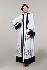 BEIGE PASTEL FLORAL EMBROIDERED OPEN ABAYA.