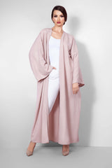 LIGHT ROSE BOW CRYSTALIZED BISHT ABAYA.