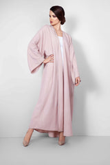 LIGHT ROSE BOW CRYSTALIZED BISHT ABAYA.