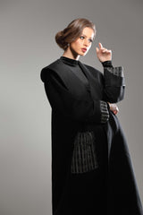 BLACK KNITTED FABRIC POCKET OPEN ABAYA.