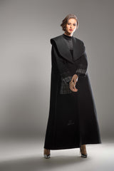 BLACK KNITTED FABRIC POCKET OPEN ABAYA.