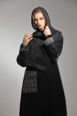 BLACK KNITTED FABRIC POCKET OPEN ABAYA.