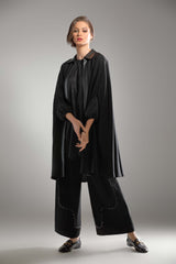 BLACK LACE INNER LEATHER COLLAR TROUSER SET ABAYA.
