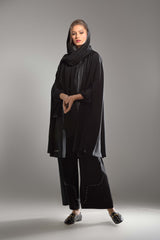 BLACK LACE INNER LEATHER COLLAR TROUSER SET ABAYA.