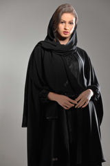 BLACK LACE INNER LEATHER COLLAR TROUSER SET ABAYA.