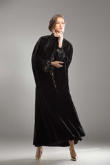 BLACK VELVET EMBROIDERED CAPE ABAYA