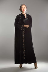 BLACK VELVET EMBROIDERED CAPE ABAYA
