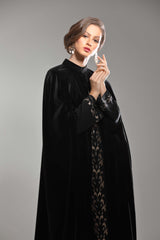 BLACK VELVET EMBROIDERED CAPE ABAYA
