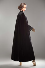 BLACK VELVET EMBROIDERED CAPE ABAYA