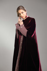 BLACK VELVET EMBROIDERED CAPE ABAYA
