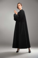 BLACK TURTLENECK JACQUARD OPEN ABAYA.