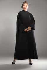 BLACK TURTLENECK JACQUARD OPEN ABAYA.