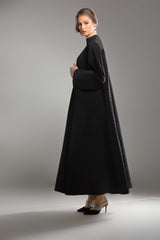 BLACK TURTLENECK JACQUARD OPEN ABAYA.