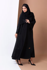 عباية سوداء مطرزة بالدانتيل كلوش خام صالونا