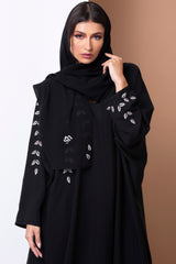 BLACK LEAF EMBROIDERED SOLOAN ABAYA.