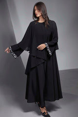 BLACK LAYERED EMBROIDERED SOALAN ABAYA.