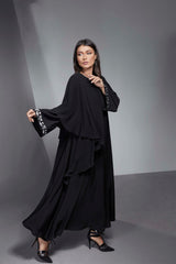 BLACK LAYERED EMBROIDERED SOALAN ABAYA.