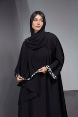 BLACK LAYERED EMBROIDERED SOALAN ABAYA.
