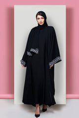 BLACK GEOMERTIC EMBROIDEREY SOALON ABAYA.