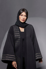 BLACK FRENCH JACQUARD TASSEL OPEN ABAYA.