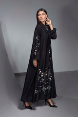 BLACK EMBROIDERED PASTEL FLORAL SALOAN ABAYA.